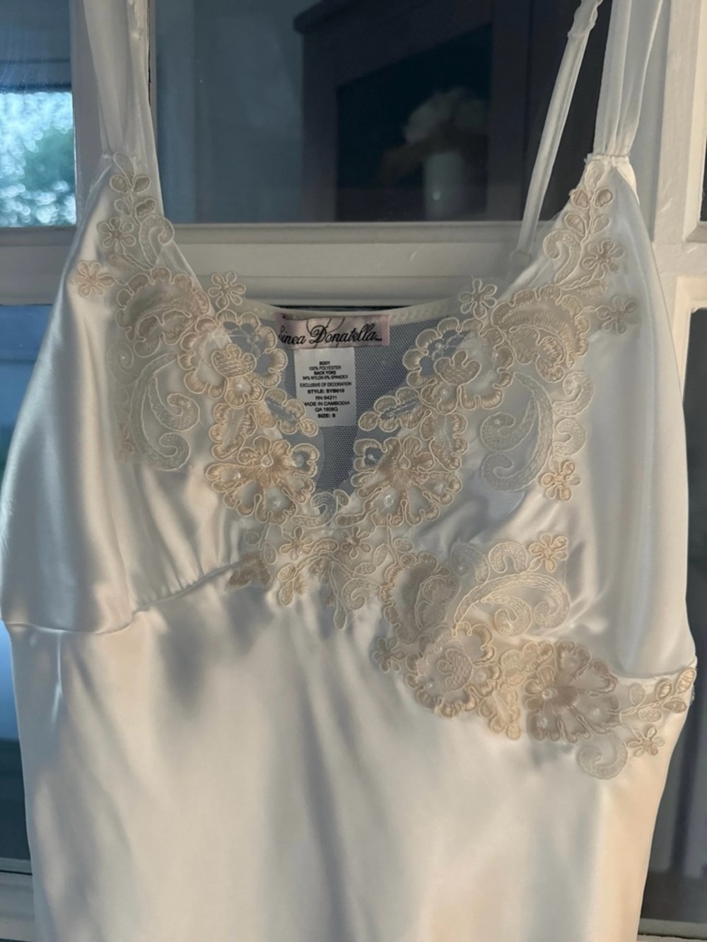 White Lace-Trim Satin Chemise - Size S